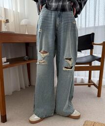 WEGO | WEGO/【25年春夏新作】ダメージワイドデニムパンツ(デニムパンツ)