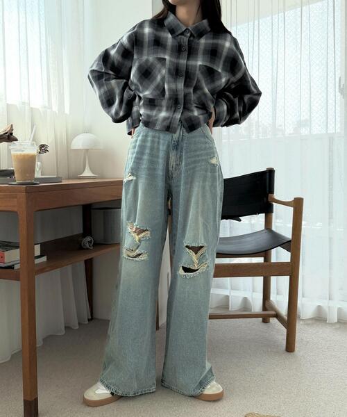 WEGO（ウィゴー）の「WEGO/ダメージワイドデニムパンツ（デニムパンツ・レディース・コバルトブルー/スカイブルー・SMALL/MEDIUM）」の13枚目の写真