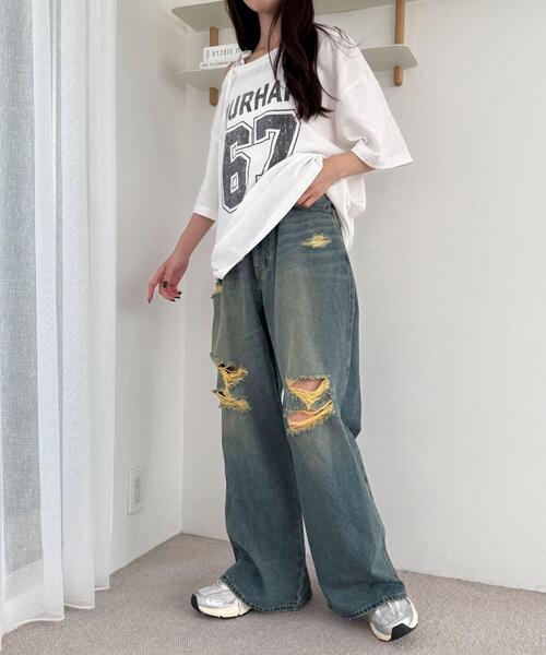 WEGO（ウィゴー）の「WEGO/ダメージワイドデニムパンツ（デニムパンツ・レディース・コバルトブルー/スカイブルー・SMALL/MEDIUM）」の14枚目の写真