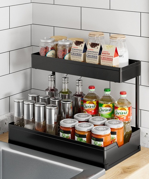 aimoha（アイモハ）の「二段式キッチンラック（キッチン収納・レディース・ブラック/ホワイト・FREE）」の7枚目の写真