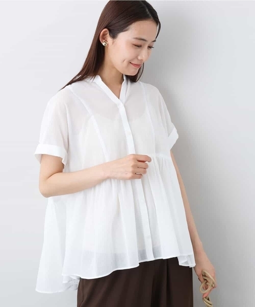 MK MICHEL KLEIN(エムケーミッシェルクラン)の「コットンシフォンブラウス/接触冷感/洗える(シャツ/ブラウス・レディース・ホワイト/ピンク/モカ・38)」の2枚目の写真