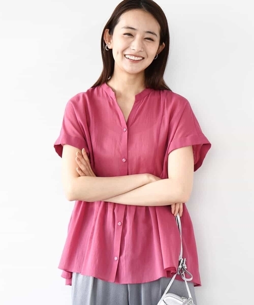 MK MICHEL KLEIN(エムケーミッシェルクラン)の「コットンシフォンブラウス/接触冷感/洗える(シャツ/ブラウス・レディース・ホワイト/ピンク/モカ・38)」の1枚目の写真