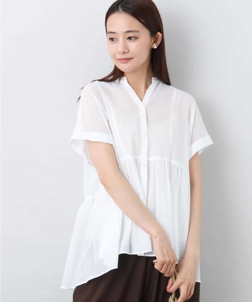 MK MICHEL KLEIN(エムケーミッシェルクラン)の「コットンシフォンブラウス/接触冷感/洗える(シャツ/ブラウス・レディース・ホワイト/ピンク/モカ・38)」の4枚目の写真