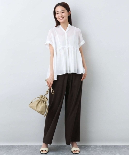 MK MICHEL KLEIN(エムケーミッシェルクラン)の「コットンシフォンブラウス/接触冷感/洗える(シャツ/ブラウス・レディース・ホワイト/ピンク/モカ・38)」の5枚目の写真