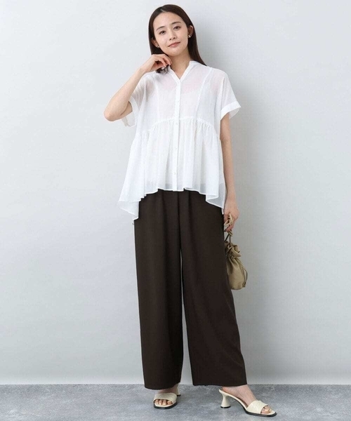 MK MICHEL KLEIN(エムケーミッシェルクラン)の「コットンシフォンブラウス/接触冷感/洗える(シャツ/ブラウス・レディース・ホワイト/ピンク/モカ・38)」の7枚目の写真