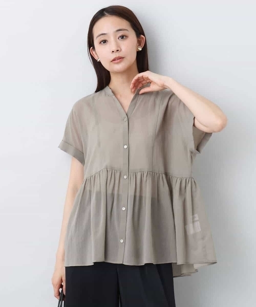 MK MICHEL KLEIN(エムケーミッシェルクラン)の「コットンシフォンブラウス/接触冷感/洗える(シャツ/ブラウス・レディース・ホワイト/ピンク/モカ・38)」の8枚目の写真