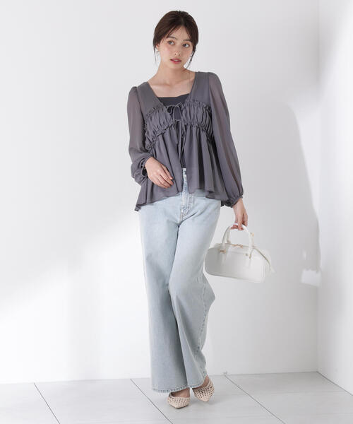 PROPORTION BODY DRESSING(プロポーションボディドレッシング)の「シフォンブラウス / 1215210702(シャツ/ブラウス・レディース・ダークグレー/ホワイト系その他・FREE)」の4枚目の写真