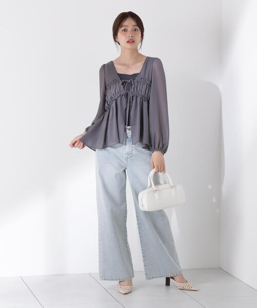 PROPORTION BODY DRESSING(プロポーションボディドレッシング)の「シフォンブラウス / 1215210702(シャツ/ブラウス・レディース・ダークグレー/ホワイト系その他・FREE)」の6枚目の写真