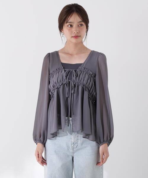 PROPORTION BODY DRESSING(プロポーションボディドレッシング)の「シフォンブラウス / 1215210702(シャツ/ブラウス・レディース・ダークグレー/ホワイト系その他・FREE)」の17枚目の写真