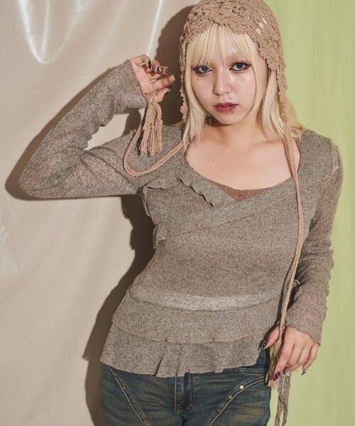 dispark（ディスパーク）の「DISPARK/キャミレイヤードフリルデザインTOP（アンサンブル・レディース・アイボリー/ブラウン・FREE）」の8枚目の写真