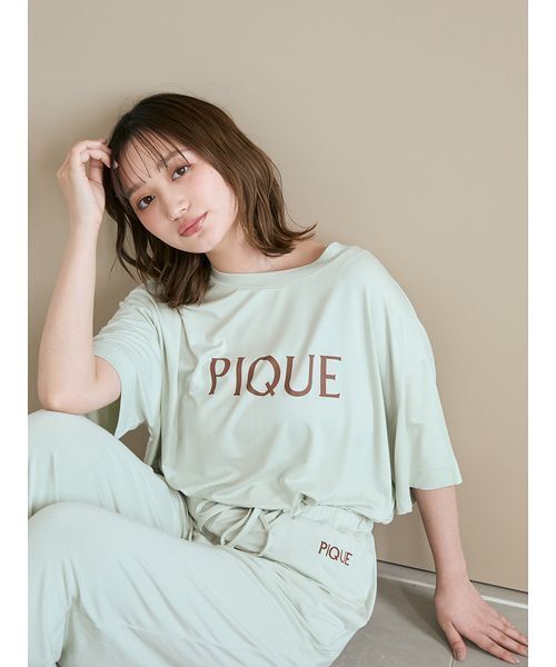 冷感接触　ジェラートピケ COOLレーヨンロゴTシャツ ロングパンツ 接触冷感】カラーレーヨンロゴロングパンツ（ルームウェア