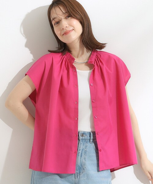 DRESKIP（ドレスキップ）の「【洗える/S-LL】プチフリル襟が女性らしい フレンチスリーブシャツ（シャツ/ブラウス・レディース・ピンク系/ブルー系その他4/ブラック/ホワイト系5・02/01/04/03）」の4枚目の写真