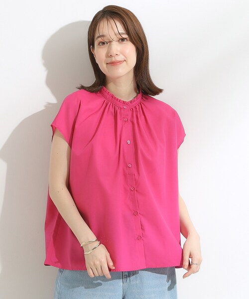 DRESKIP（ドレスキップ）の「【洗える/S-LL】プチフリル襟が女性らしい フレンチスリーブシャツ（シャツ/ブラウス・レディース・ピンク系/ブルー系その他4/ブラック/ホワイト系5・02/01/04/03）」の13枚目の写真