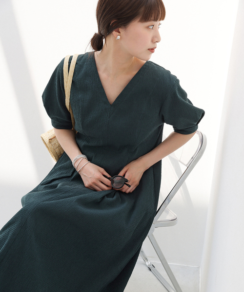 WEB限定/追加2》B. サッカーVネックワンピース（ワンピース）｜IENA