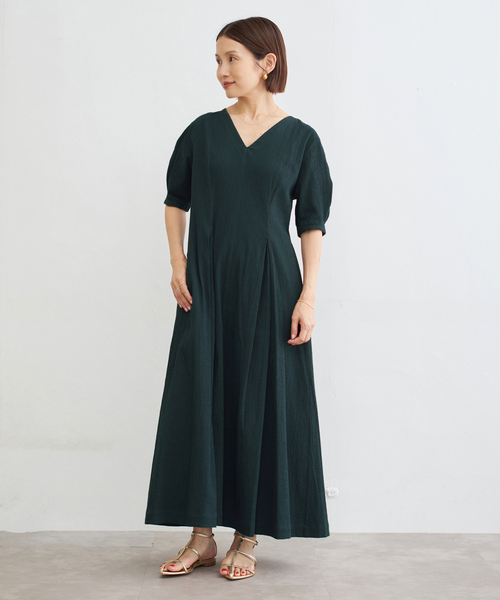 B. サッカーVネックワンピース　美品 WEB限定/追加2》B. サッカーVネックワンピース（ワンピース）｜IENA