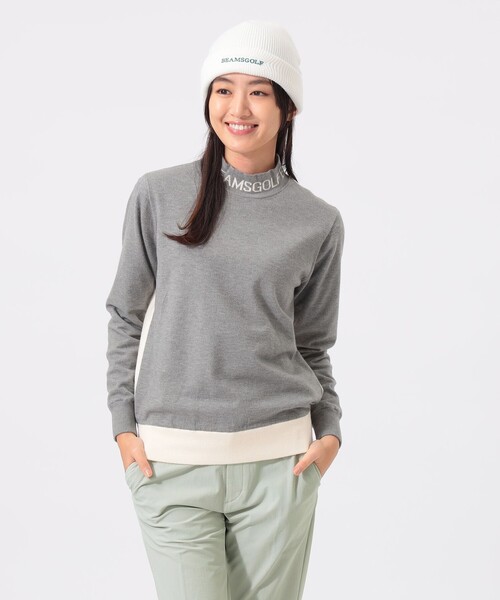 BEAMS GOLF(ビームスゴルフ)の「ORANGE LABEL / 襟ロゴ バイカラー エアシャット ニット(ニット/セーター・レディース・ブラック/グレー・LARGE/MEDIUM)」の2枚目の写真