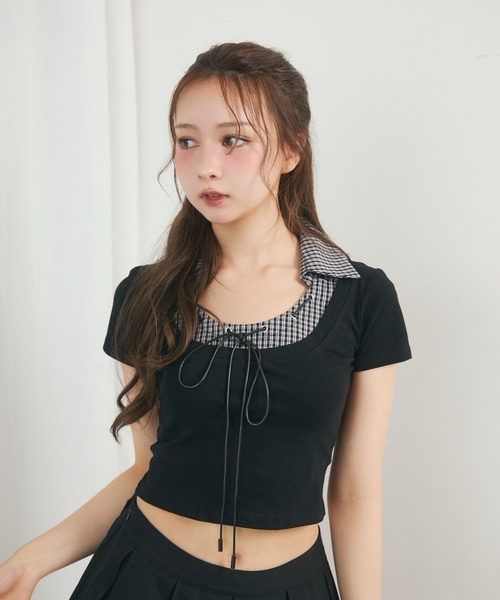 新品未使用 訳あり チェックレイヤードトップス 150cm チェックレイヤードトップス(Tシャツ/カットソー)|TITTY&CO