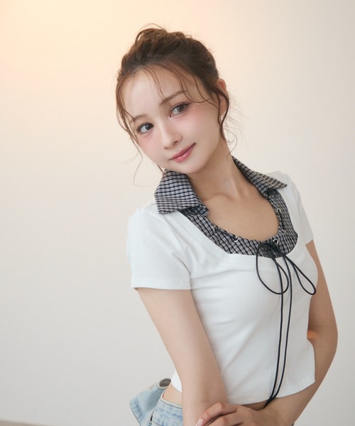 可愛いarchivio のトップス❣️ 襟付きミニジップトップス ブラック | ファッション通販