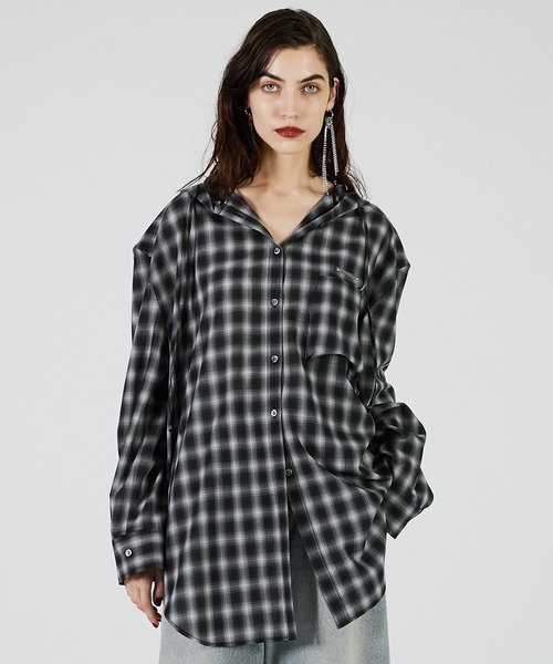 フーディチェックシャツ / Hoodie Check Shirt（シャツ/ブラウス