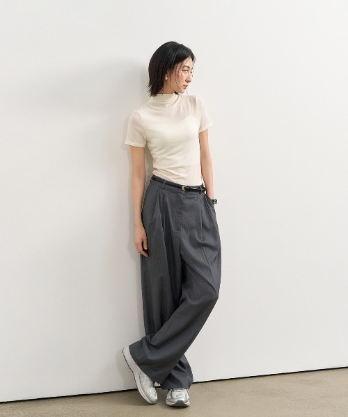 GENERAL IDEA（ジェネラルアイデア）の「GENERAL IDEA/ジェネラルアイディア mock neck slim half t shirts サマートップス（Tシャツ/カットソー・レディース・ブラック/アイボリー/ベージュ・L/S/M）」の13枚目の写真