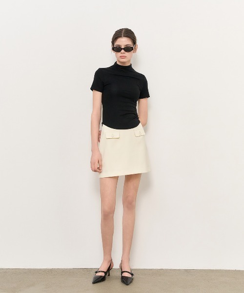 GENERAL IDEA（ジェネラルアイデア）の「GENERAL IDEA/ジェネラルアイディア mock neck slim half t shirts サマートップス（Tシャツ/カットソー・レディース・ブラック/アイボリー/ベージュ・L/S/M）」の21枚目の写真