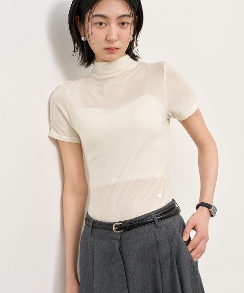 GENERAL IDEA（ジェネラルアイデア）の「GENERAL IDEA/ジェネラルアイディア mock neck slim half t shirts サマートップス（Tシャツ/カットソー・レディース・ブラック/アイボリー/ベージュ・L/S/M）」の9枚目の写真