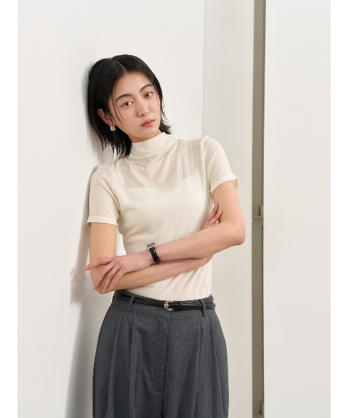 GENERAL IDEA（ジェネラルアイデア）の「GENERAL IDEA/ジェネラルアイディア mock neck slim half t shirts サマートップス（Tシャツ/カットソー・レディース・ブラック/アイボリー/ベージュ・L/S/M）」の7枚目の写真
