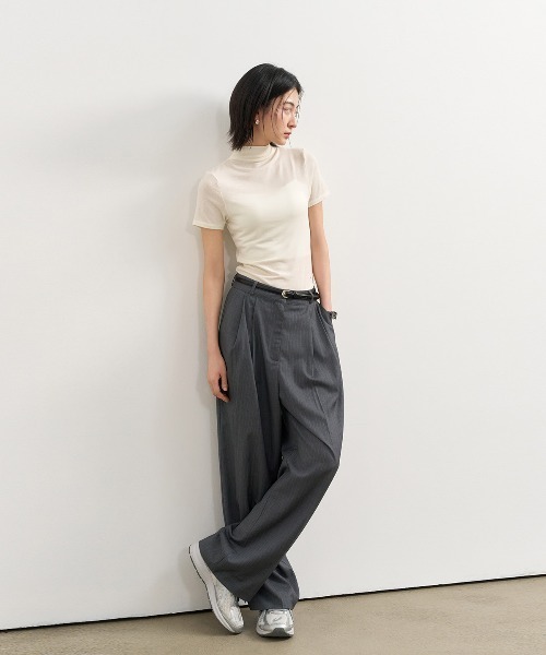 GENERAL IDEA（ジェネラルアイデア）の「GENERAL IDEA/ジェネラルアイディア mock neck slim half t shirts サマートップス（Tシャツ/カットソー・レディース・ブラック/アイボリー/ベージュ・L/S/M）」の10枚目の写真