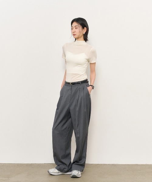 GENERAL IDEA（ジェネラルアイデア）の「GENERAL IDEA/ジェネラルアイディア mock neck slim half t shirts サマートップス（Tシャツ/カットソー・レディース・ブラック/アイボリー/ベージュ・L/S/M）」の12枚目の写真