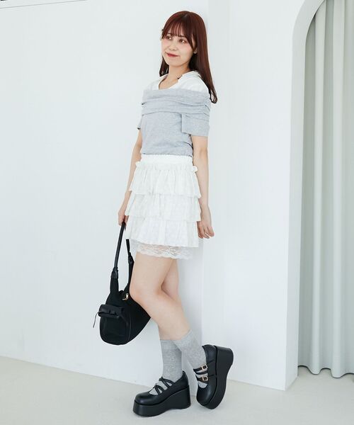 MAJESTIC LEGON（マジェスティックレゴン）の「シャツドッキングオフショルトップス（Tシャツ/カットソー・レディース・ネイビー/ピンク/グレー/ブラック・MEDIUM）」の6枚目の写真