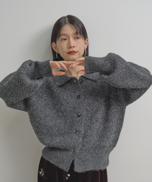 Shelly island（シェリーアイランド）の「スパンコールポロカーディガン（カーディガン/ボレロ・レディース・ブラウン/ホワイト/チャコールグレー・FREE）」の2枚目の写真