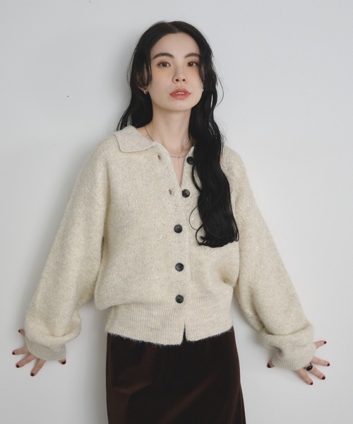 Shelly island（シェリーアイランド）の「スパンコールポロカーディガン（カーディガン/ボレロ・レディース・ブラウン/ホワイト/チャコールグレー・FREE）」の7枚目の写真