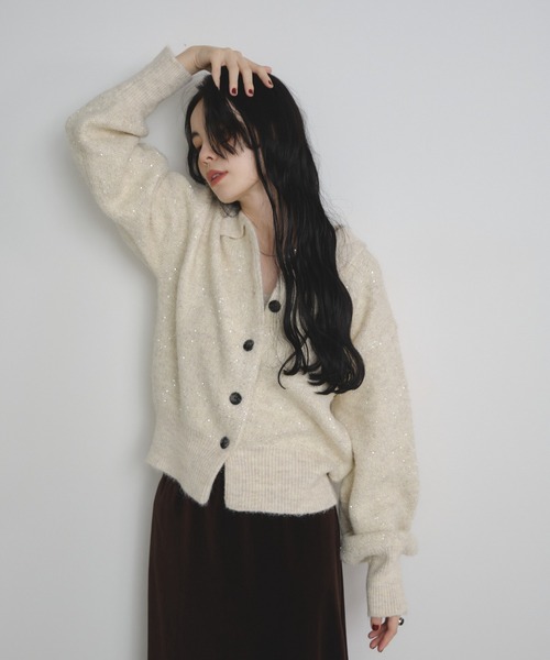 Shelly island（シェリーアイランド）の「スパンコールポロカーディガン（カーディガン/ボレロ・レディース・ブラウン/ホワイト/チャコールグレー・FREE）」の5枚目の写真