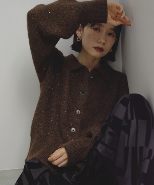 Shelly island（シェリーアイランド）の「スパンコールポロカーディガン（カーディガン/ボレロ・レディース・ブラウン/ホワイト/チャコールグレー・FREE）」の12枚目の写真