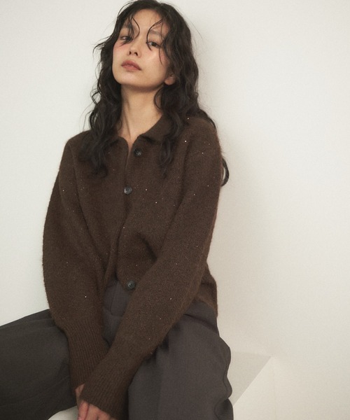Shelly island（シェリーアイランド）の「スパンコールポロカーディガン（カーディガン/ボレロ・レディース・ブラウン/ホワイト/チャコールグレー・FREE）」の11枚目の写真