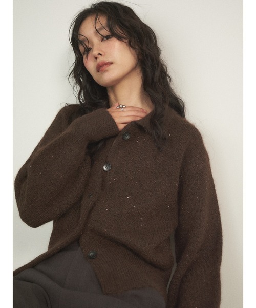 Shelly island（シェリーアイランド）の「スパンコールポロカーディガン（カーディガン/ボレロ・レディース・ブラウン/ホワイト/チャコールグレー・FREE）」の9枚目の写真