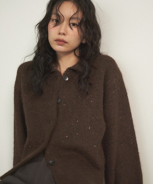 Shelly island（シェリーアイランド）の「スパンコールポロカーディガン（カーディガン/ボレロ・レディース・ブラウン/ホワイト/チャコールグレー・FREE）」の10枚目の写真