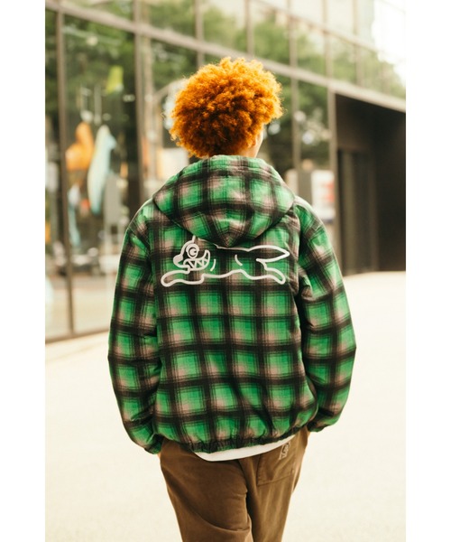 APPLIQUE LOGO FLANNEL CHECK ZIP UP SHIRT（ブルゾン）｜ICECREAM