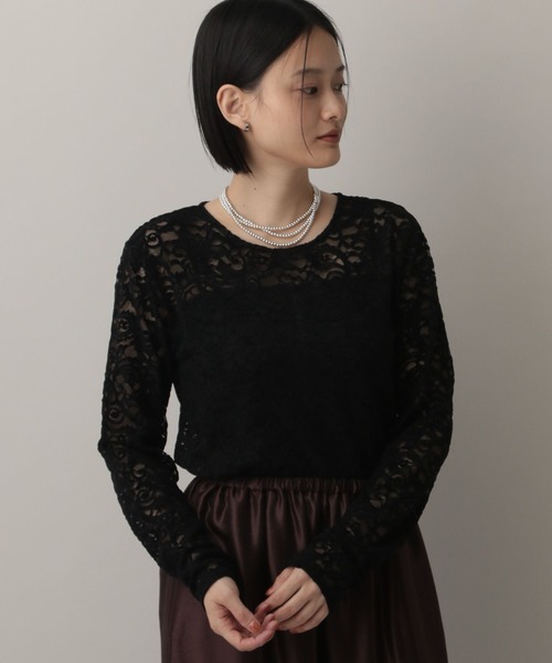 A part by(アパートバイ)の「モールレースプルオーバー_長袖(Tシャツ/カットソー・レディース・ブラウン/アイボリー/ブラック・FREE)」の3枚目の写真