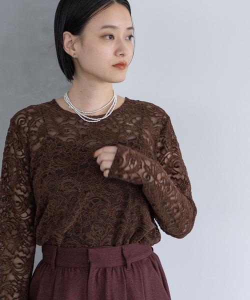 A part by(アパートバイ)の「モールレースプルオーバー_長袖(Tシャツ/カットソー・レディース・ブラウン/アイボリー/ブラック・FREE)」の4枚目の写真