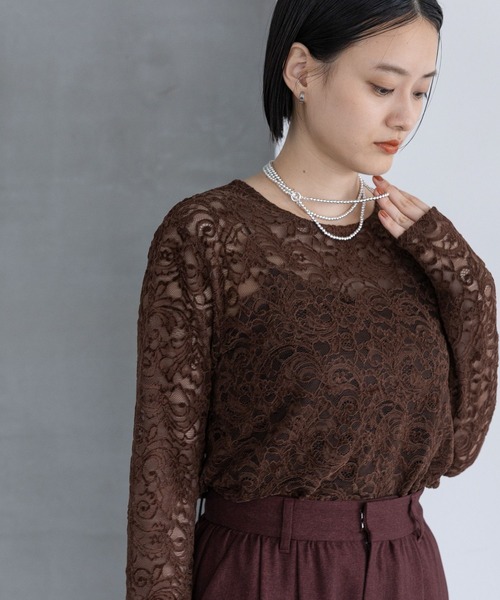 A part by(アパートバイ)の「モールレースプルオーバー_長袖(Tシャツ/カットソー・レディース・ブラウン/アイボリー/ブラック・FREE)」の7枚目の写真