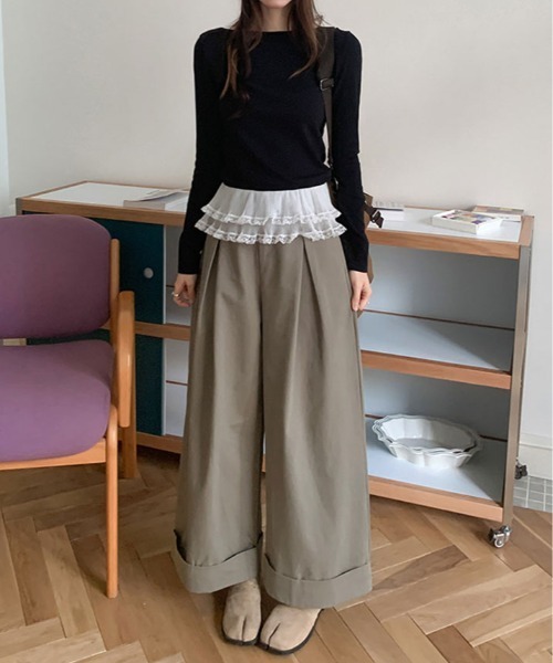 kirakiraShop(キラキラショップ)の「裾シアー レース 切り替え トップス(Tシャツ/カットソー・レディース・グレー/ブラック/ホワイト・FREE)」の11枚目の写真