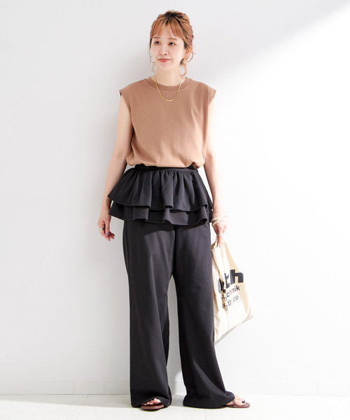 B.C STOCK（ベーセーストック）の「《2点セット》ウォッシャブル / フリルスカート付きスウェットパンツ（スウェットパンツ・レディース・チャコールグレー/ブラック・FREE）」の3枚目の写真