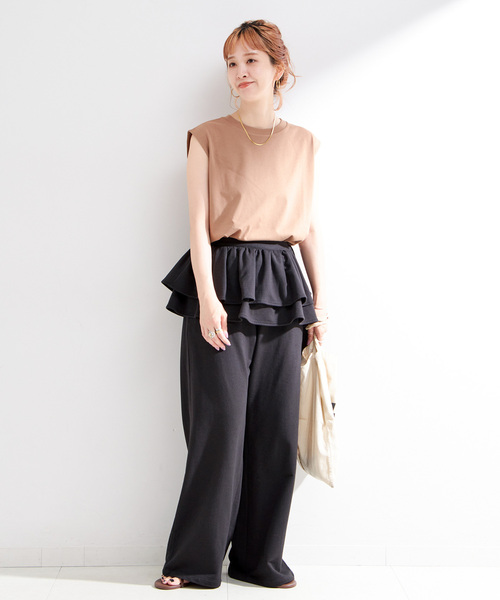 B.C STOCK（ベーセーストック）の「《2点セット》ウォッシャブル / フリルスカート付きスウェットパンツ（スウェットパンツ・レディース・チャコールグレー/ブラック・FREE）」の4枚目の写真