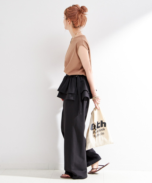 B.C STOCK（ベーセーストック）の「《2点セット》ウォッシャブル / フリルスカート付きスウェットパンツ（スウェットパンツ・レディース・チャコールグレー/ブラック・FREE）」の6枚目の写真