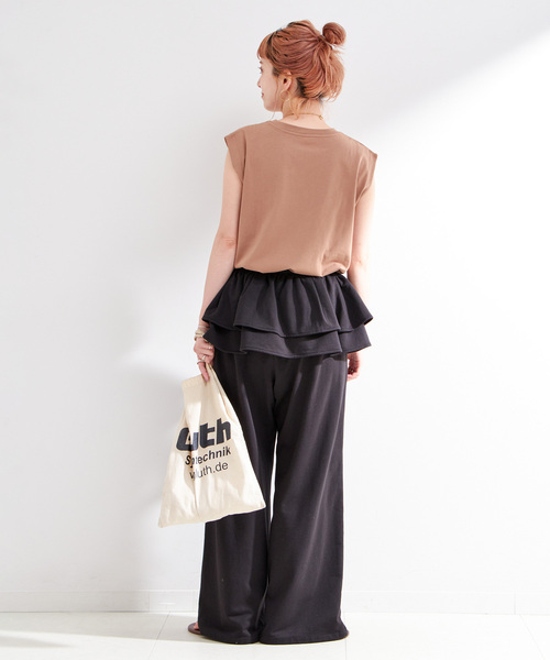 B.C STOCK（ベーセーストック）の「《2点セット》ウォッシャブル / フリルスカート付きスウェットパンツ（スウェットパンツ・レディース・チャコールグレー/ブラック・FREE）」の7枚目の写真