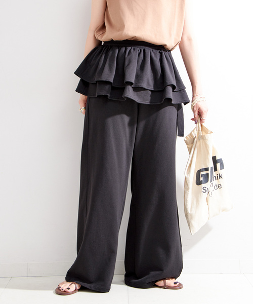 B.C STOCK（ベーセーストック）の「《2点セット》ウォッシャブル / フリルスカート付きスウェットパンツ（スウェットパンツ・レディース・チャコールグレー/ブラック・FREE）」の8枚目の写真