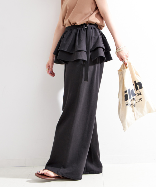 B.C STOCK（ベーセーストック）の「《2点セット》ウォッシャブル / フリルスカート付きスウェットパンツ（スウェットパンツ・レディース・チャコールグレー/ブラック・FREE）」の9枚目の写真