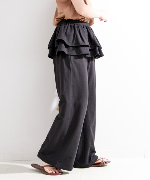 B.C STOCK（ベーセーストック）の「《2点セット》ウォッシャブル / フリルスカート付きスウェットパンツ（スウェットパンツ・レディース・チャコールグレー/ブラック・FREE）」の10枚目の写真