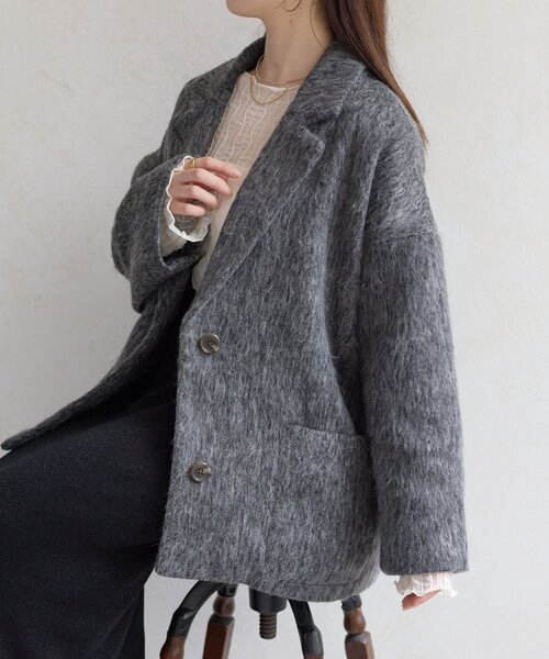 Thevon（ゼボン）の「シャギーミドルコート（その他アウター・レディース・ホワイト系その他/チャコールグレー/モカ・FREE）」の3枚目の写真